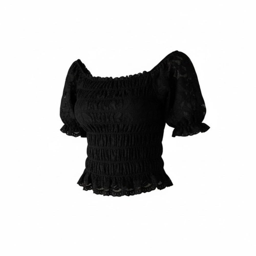 Willow Root Puff Sleeve Smocked Bodice Black Lace Top Goth Whimsigoth Witchy S